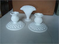 Hobnail candle holders and fan vase