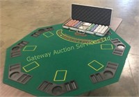 Fold up poker platform for table top with cards