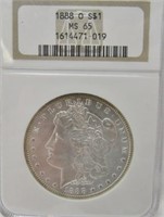 1888 O MORGAN SILVER DOLLAR NGC MS-65