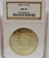 1881 CC MORGAN SILVER DOLLAR NGC MS65