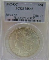 1882 CC MORGAN SILVER DOLLAR PCGS MS 65