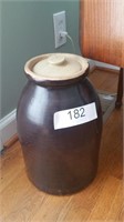 Brown crock jug with lid