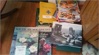 Group of cooking books and landscape