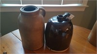 Two crock jugs, about 1 gallon size roughly