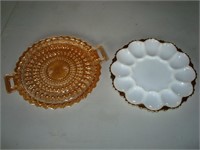 Carnival Glass cake plate and egg plate