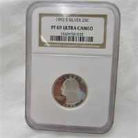 1992 S SILVER WASH QUARTER NGC PF69 ULTRA