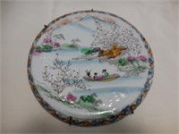 Tea Tile: Oriental boat scene with mountain