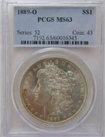 1889 O MORGAN SILVER DOLLAR PCGS MS63