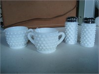 Fenton sugar, creamer, salt & pepper shakers