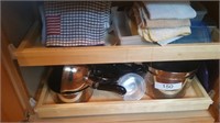 Stainless pot and pans and group of storage