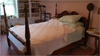 Four poster queen bed with mattes and bedding