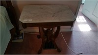 Marble topped parlor table with walnut legs