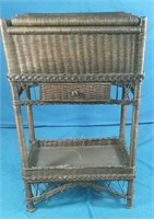 Old wicker lift top sewing  stand  18x10x30"H