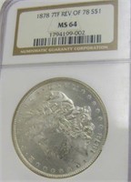 1878 7TF REV OF 78 MORGAN DOLLAR NGC MS 64