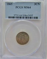 1865 3 CENT PIECE PCGS MS64