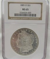 1885 O MORGAN SILVER DOLLAR NGC MS65