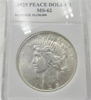 1925 PEACE SILVER DOLLAR OWNER GRADED MS-62