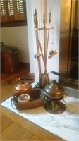 Basket, fireplace set, two kettles