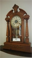 Walnut mantle clock with metal dail with key