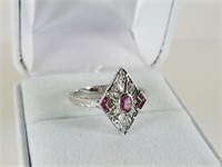 14K GOLD DIAMOND AND RUBY ART DECO RING