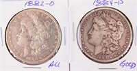 Coin 2 Morgan Silver Dollars 1882-O & 1884-P