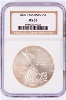 Coin 2005-P Marines Dollar NGC MS69