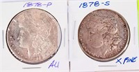 Coin 1878-P & 1878-S Morgan Silver Dollar Unc.