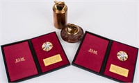 2 ELM Gold Silver Medallions, 2 Vintage Lighters