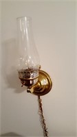 Electric wall lights brass base, glass globes