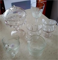 Glass compote, punch cups, glass bowls