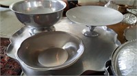 Hammered aluminum trays, bowls, ice bucket