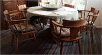 Wood kitchen pedestal table & 6 chairs - Maple
