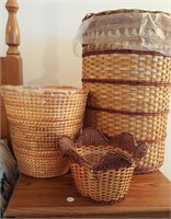 Woven trash, laundry, & display baskets (3)