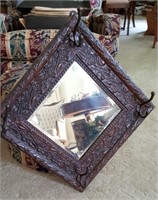 Vintage square mirror with hooks  16" X 16"