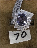 Platinum ladies' purple sapphire and diamond ring,