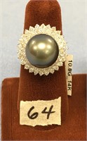 14K white gold Tahitian cultured pearl and diamond