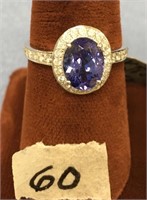 14K white gold ladies cast tanzanite and diamond r