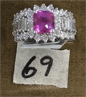 14K white gold pink sapphire and diamond ring, wei