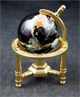 4" Brass Inlaid Desk Top Globe Paperweight