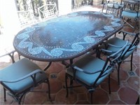 Oblong Patio Table w/ Mosaic Top & (6) Arm Chairs