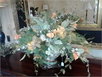 Floral in Porcelain Bowl with Metal Base & Handles