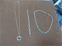 Green Sapphire Necklace & Bracelet Set W/Lucky