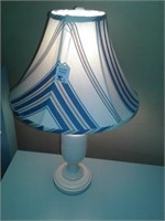 Pair White Lamps w/ Striped Shades 24"T