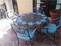 Round Patio Table Mosaic Top w/ (4) Arm Chairs