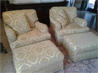 Pair Club Chairs & Ottoman Cherill