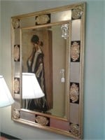 Gilt Frame Mirror w/ Medallions, Silver Border