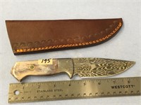 8 1/2" Damascus bladed buck knife, with polished w