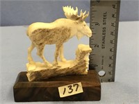 3" x 3" antler carving of a bull moose  (imported