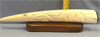19 1/2" ivory tusk with fabulous relief carving of