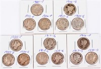 Coin 15 Mercury Dimes Early Dates  Nice!
